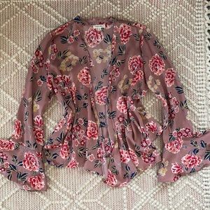Cotton Candy LA Floral Bell Sleeve Blouse